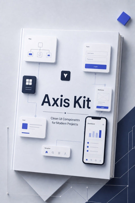 Book titled 'Axis Kit' with design components on a white background