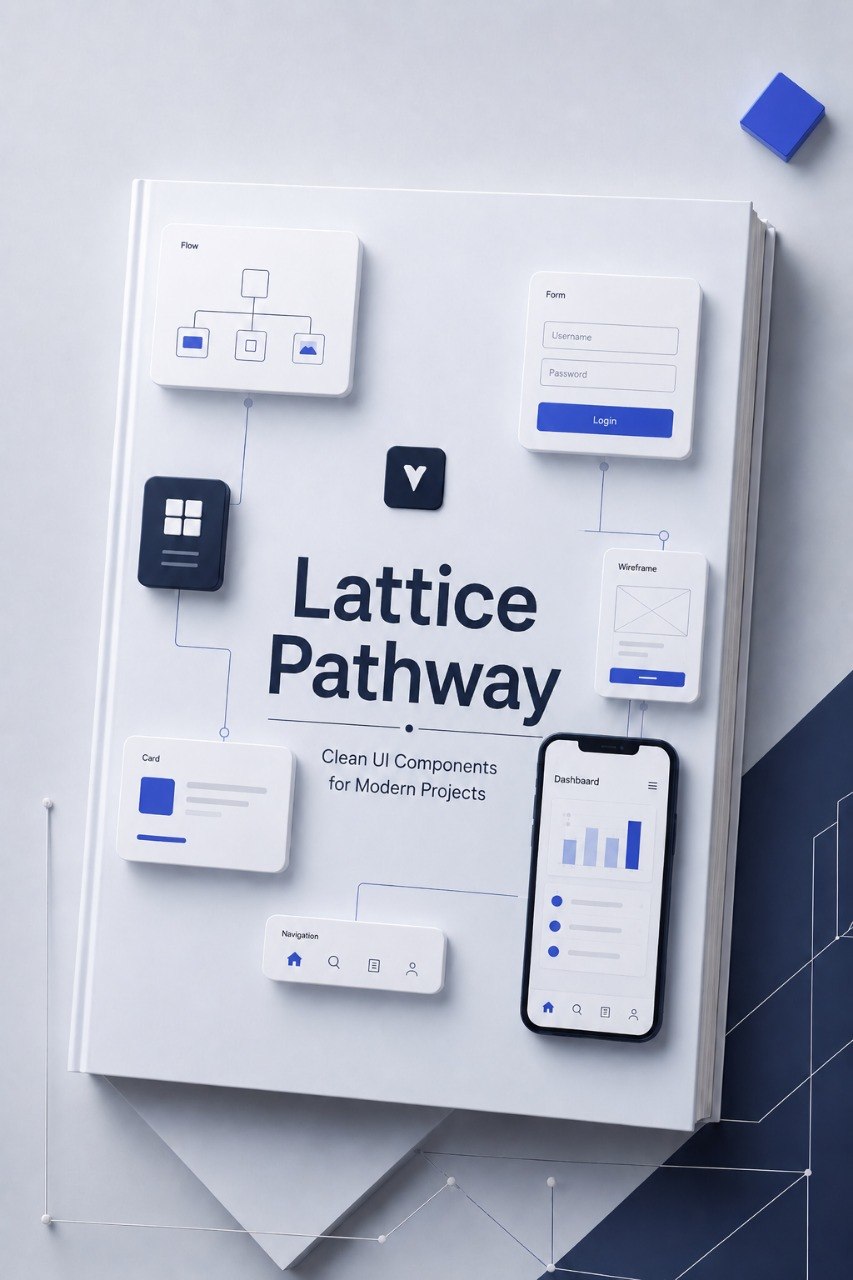 Book titled 'Lattice Pathway' with UI components on a white background