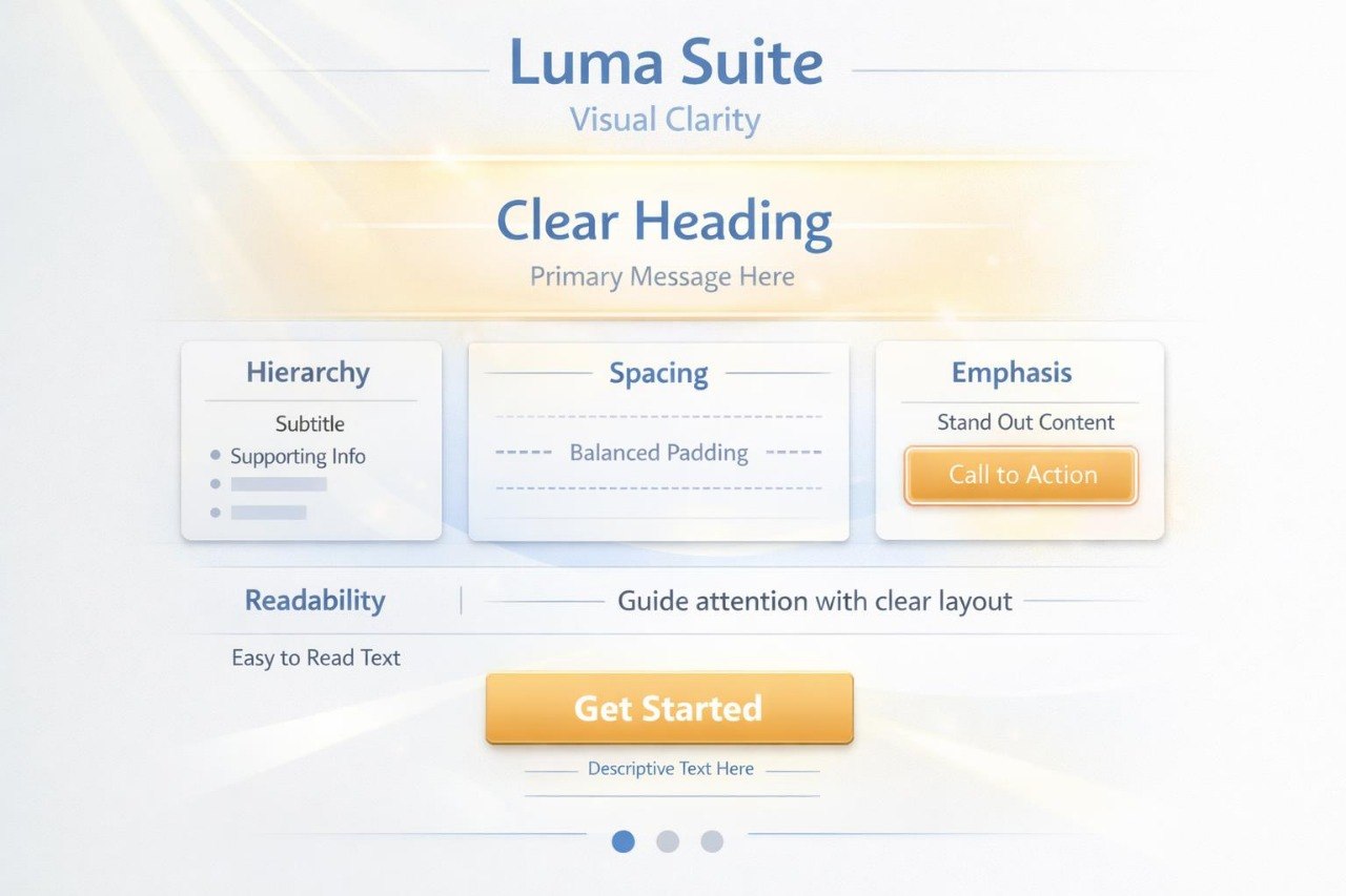 Luma Suite design principles with clear heading, hierarchy, spacing, and emphasis elements.