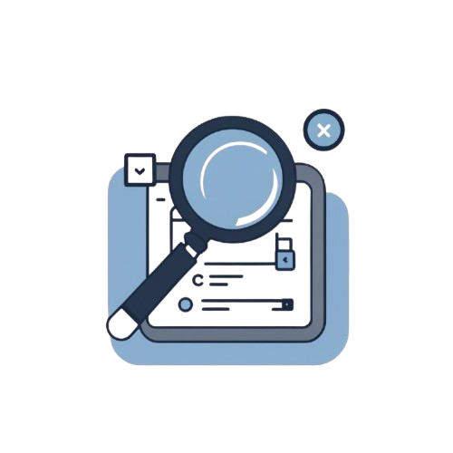 Icon of a magnifying glass over a document with checkboxes and a lock, on a white background.